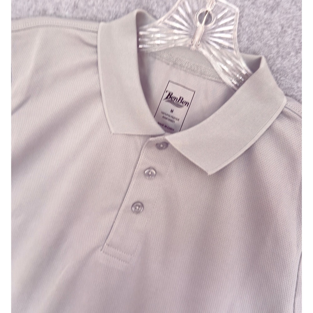 NEW! BenBen Golf Polo Shirt Mens Medium Gray Short Sleeve Performance Mesh Pique